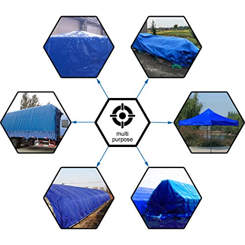 CARTMAN Finished Size 20x40 Feet Blue Poly Tarp 5 Mil Thick, Multipurpose Protective Cover for Camping, Tent, Boat, RV, Car CARTMAN