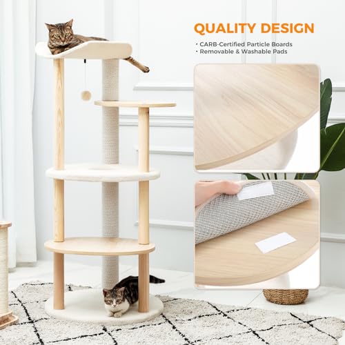 PETEPELA Cat Tree Cat Tower for Indoor Cats,5-Level Cat Play House Cat Activity Center with Scratching Posts Beige PETEPELA