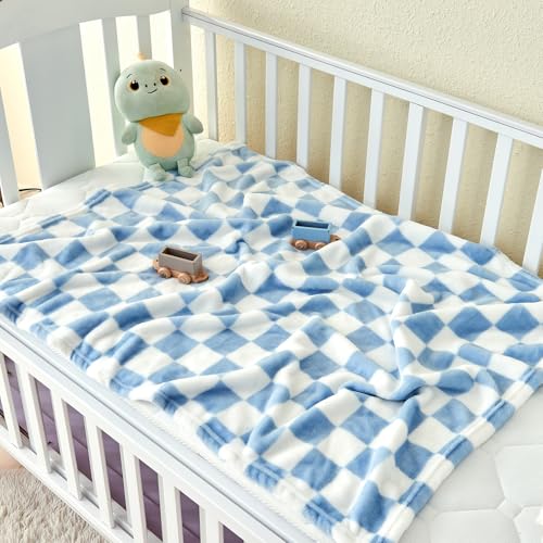 Yurhap Checkered Baby Blanket Fleece Baby Blankets for Boys, Ultra Soft Cozy Fluffy Infant Toddler Newborn Receiving Blankets for Crib Stroller, 30''x40'', Blue Yurhap