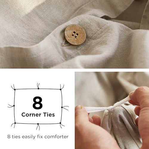 Bedsure Linen Duvet Cover Queen Size - Linen Cotton Blend Bedding Set, Soft & Cozy, 3 Pieces, 1 Duvet Cover 90x90 Inches and 2 Pillowcases, Natural Color Cooling Bedding, Comforter Sold Separately Bedsure