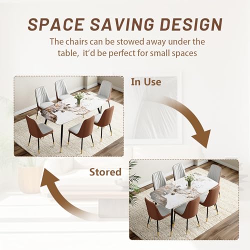 MUUOKY 6 Person Dining Table Set, Sintered Stone Dining Table Set for 6, Kitchen Table Chairs Set of 6, Easy to Assemble MUUOKY