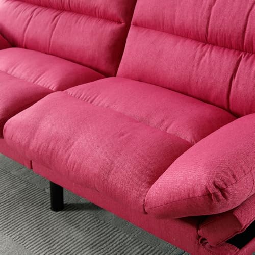 WDYLWFHW Convertible Futon Sofa Bed, Linen Folding Loveseat Couch with Adjustable Backrest and Wooden Legs,Double Sleeper Sofa Couches for Small Spaces Living Rooms Apartment Office (Rose Red) WDYLWFHW