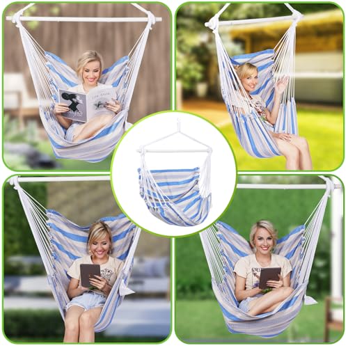 Backyard Expressions Striped Hammock Chair Hanging Rope Swing Chair, Anti Slip Steel Spreader Bar BACKYARD EXPRESSIONS PATIO · HOME · GARDEN