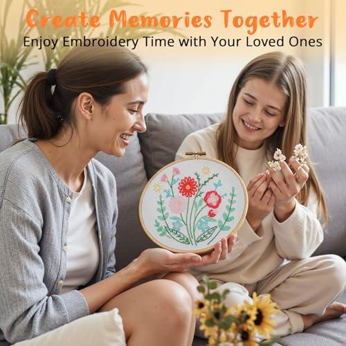 HTVRONT Bead Embroidery Kit for Beginners 3 Sets Bling Bling Bead Embroidery Kit with Step By Step Stitch Video & Instructions, Three-Dimensional Starter Embroidery Set with 19 Stitches for Gift