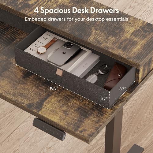 SANODESK 71" L Shaped Standing Desk with 4 Drawers, Height Adjustable Stand up Desk, Corner Gaming Desk with Monitor Stand, Black Frame/Rustic Brown Top SANODESK