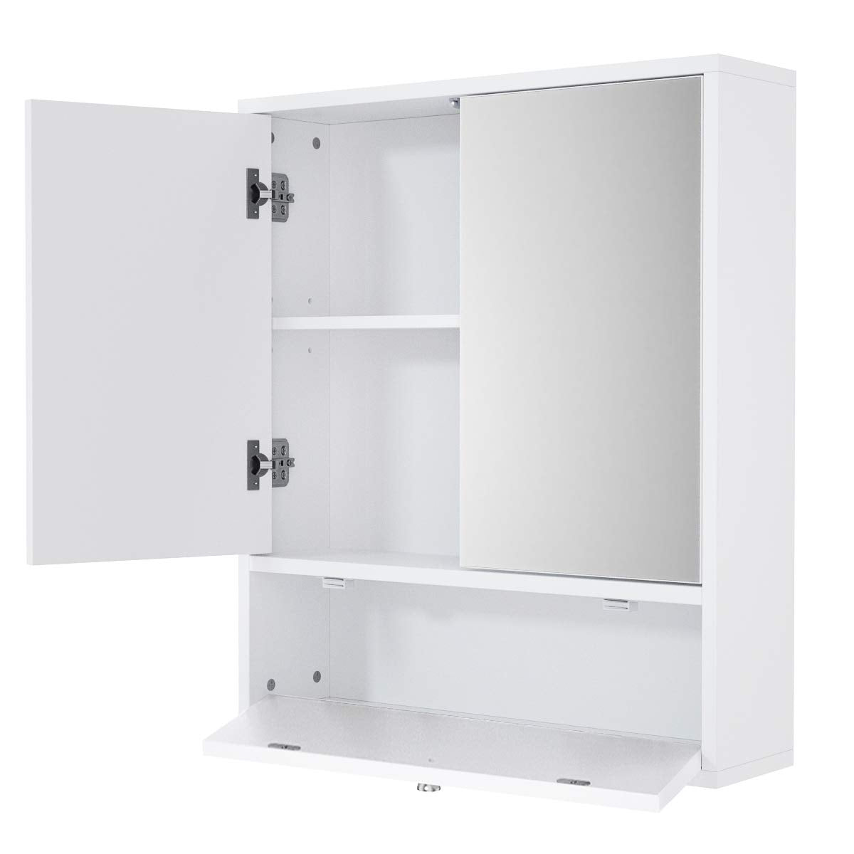 Elegant White Wall-Mounted Bathroom Mirror Cabinet with Adjustable Shelves Tangkula