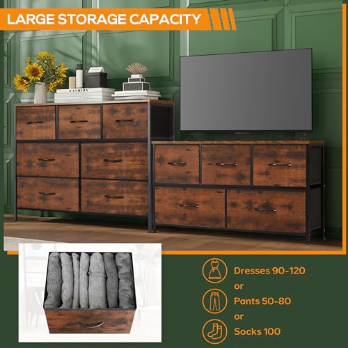 Horshod Dresser for Bedroom, 5 Storage Drawers, Wide Fabric Closet Chests Organizer Tower Furniture with Wooden Top Metal Frame for Clothes, Kids Room, Living Room, Hallway, Entryway Horshod