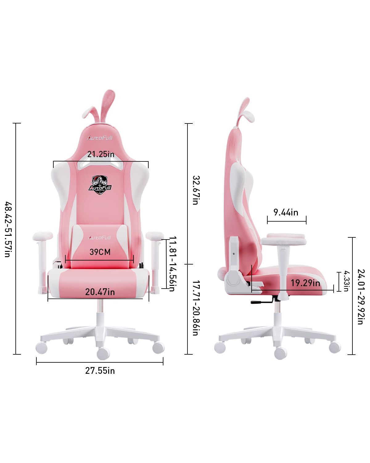 AutoFull C2 Gaming Chair,Ergonomic Wingless Cushion Computer Chair,PU Leather Racing Style Office Chair with Lumbar Support Pillow and Footrest,Pink AutoFull