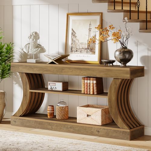 Tribesigns 70.9-Inch Long Farmhouse Entryway Console Table with Storage, 3-Tier Wooden Couch Table Behind Sofa, for Entry, Entrance, Hallway, Foyer, Living Room, Rustic Brown Tribesigns
