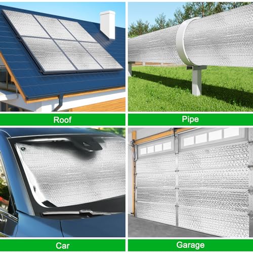 16P Garage Door Insulation Panels Kit 0.24' Thick Double Bubble Reflective Aluminum Foil Sheet Thermal Insulation Shield 120 Tapes Winter Clod and Summer Heat for Attic, Garage, Wall (24'' x 48'') MYFAMIREA