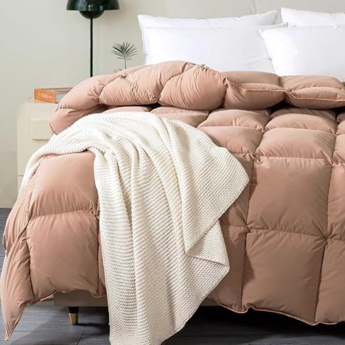 Puffy White Feather Comforter Full/Queen Size with Feathers Down Fiber Filled, All Season Feather Duvet Insert, 100% Cotton Luxury Hotel Collection, 8 Corner Loops Vexino