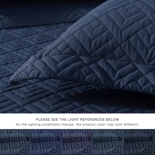 EXQ Home Quilt Set Full Queen Size Navy 3 Piece,Lightweight Soft Coverlet Modern Style Squares Pattern Bedspread Set(1 Quilt,2 Pillow Shams) EXQ Home