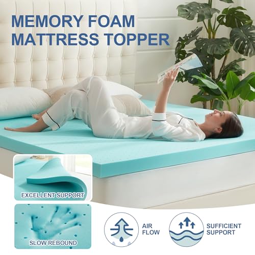 Eiayeebil 2 Inch Memory Foam Mattress Topper Twin XL, Mattress Pad Gel Infused Foam Bed Topper, Ventilated Soft Blue,Twin XL Size Eiayeebil