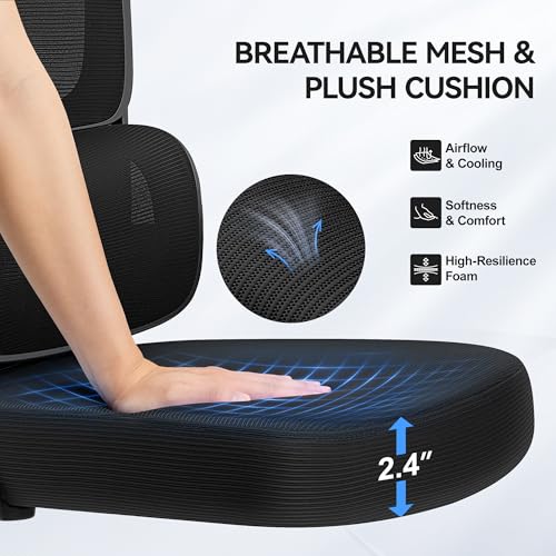 ALLGOD Ergonomic Office Chair, Breathable Mesh Ergonomic Desk Chair with Adjustable Lumbar Support, Flip-up Armrests, Computer Chairs Comfortable for Home, Office, Work, 300lbs, Black ALLGOD