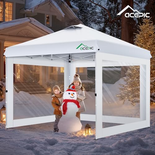 Acepic Clear Canopy Sidewalls for 10x10 Pop Up Tent, Transparent Window Curtain Cloth, 8 Mil PVC Enclosure Fabric with Zipper, 3Pack Sidewalls Only, (White) Acepic