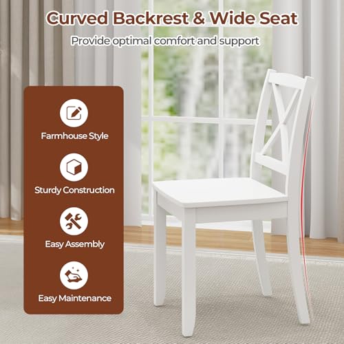 Giantex Wood Dining Chairs Set of 4 White, Armless Kitchen Chairs w/Rubber Wood Legs & Curved Backrest, Farmhouse Cross Back Diner Chairs, Wooden Side Chairs for Home Dining Room, Load 400 LBS Giantex