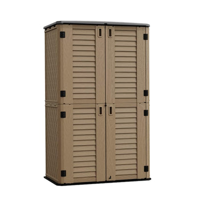 HOMSPARK Storage Shed Weather Resistance, Multi-Purpose Outdoor Storage Cabinet for Backyards and Patios, Horizontal Storage Shed for Lawnmower, Patio Accessories (COFFEE, Tall - 53 cu.ft)