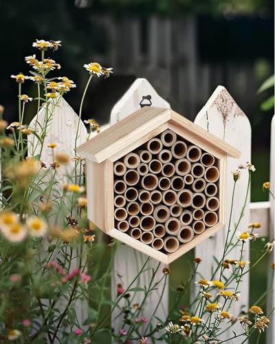 vensovo Mason Bee House - Replaceable Tubes Carpenter Bee Houses Bamboo Bee Hotel Wooden Bee Hive for Pollinating Bees, The Garden Gift, Outdoors, Carpenter Bees vensovo