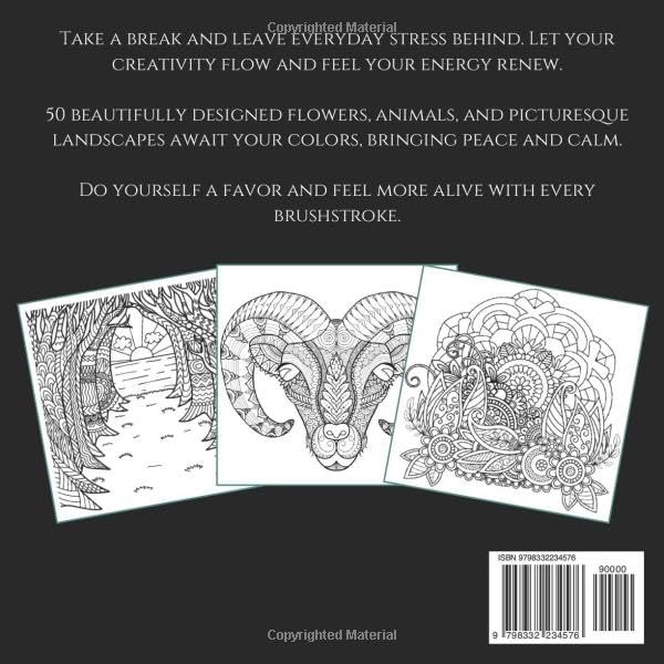 Mindfullness Coloring Book For Adults: For Mindful People | Experience Peace with Stress-Relieving Designs of Animals, Landscapes & Nature Art WoodArtSupply