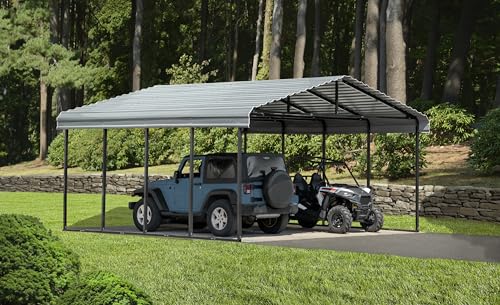 Arrow Carports Galvanized Steel Carport, Double Car Metal Carport Kit, 20' x 24' x 7', Charcoal Arrow