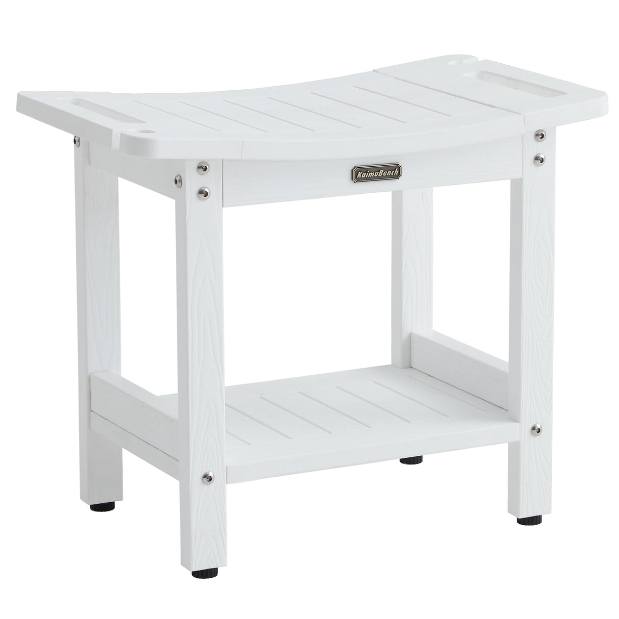 Waterproof Shower Bench, White Poly Shower Stool for Shaving Legs, Shower Chair Seat with Handles & Shower Head Holder, Plastic Bathroom Bench with Adjustable Feet for Inside Shower, Non-Slip KaimuBench