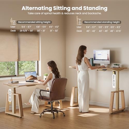 EUREKA ERGONOMIC Standing Desk, 63" Executive Height Adjustable Computer Desk with Single Motor, Touch Screen Control, Modern Trapezoidal Legs, PVC Oak Finish EUREKA ERGONOMIC