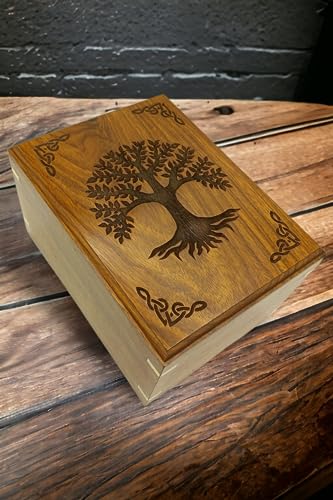 Wooden Urn for Human Ashes | Tree of Life Wooden Urns Handcrafted Funeral Cremation Urn for Ashes Rosewood Cremation Urns Decorative urn-Keepsake AYZCORP