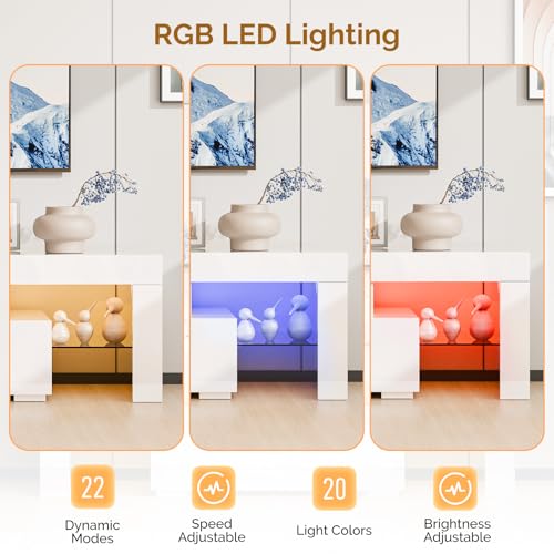 VINGLI LED TV Stand, 71'' Modern Entertainment Center with LED Lights and Storage for 65/70/75/85 Inch TV (White, 71'' x 14'' x 18'') VINGLI