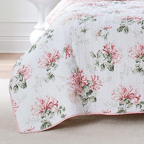 Laura Ashley - Twin Quilt Set, Soft Cotton Bedding with Reversible Design, Lightweight Bedding for Year Round Comfort, 2 Piece Bed Set with Matching Pillowcase (Honeysuckle Pink) Laura Ashley