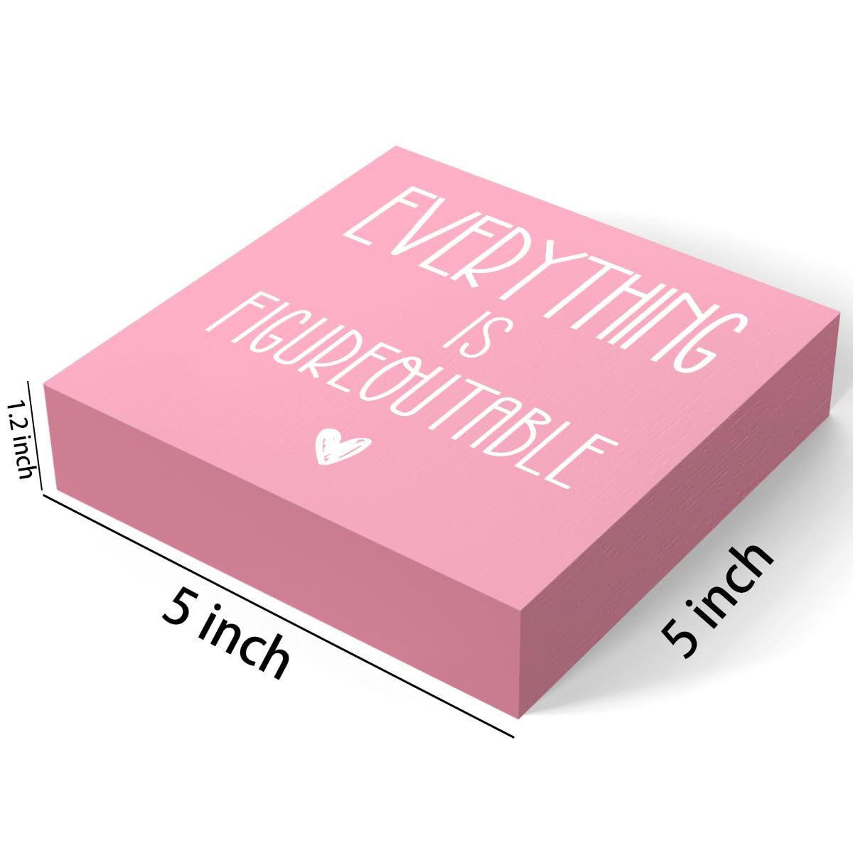 mmiishe Everything Is Figureoutable Wooden Box Sign Decorative Inspirational Farmhouse Wood Box Sign Home Office Decor Motivational Gift Rustic Square Desk Decor Sign for Shelf Pink mmiishe
