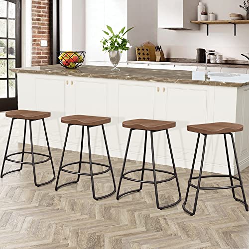 Awonde 26" Swivel Bar Stools Set of 2 Industrial Metal Counter Height Stools with Wood Top Matte Black Awonde