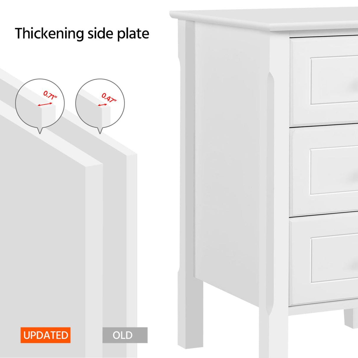 Yaheetech Bedside Table Set of 2, Nightstand with 3 Drawer and Solid Wood Legs, Accent Night Stand with Storage Cabinet for Home Office/Small Space, 16″ D × 16″ W × 24″ H, White Yaheetech