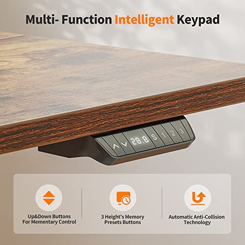 Cubiker Standing Desk 48 x 24 Inch, Stand up Height Adjustable Desk, Home Office Electric Table, Sit Stand Desk with Splice Board, Black Frame & Rustic Brown Desktop Cubiker