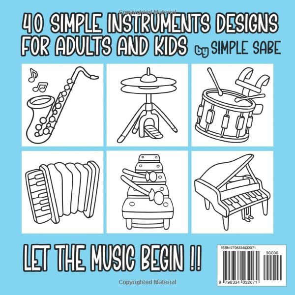 Bold and Easy Coloring Book: Music Time with 40 large and simple instrument designs for adults and kids (Bold and Easy Coloring Books) WoodArtSupply