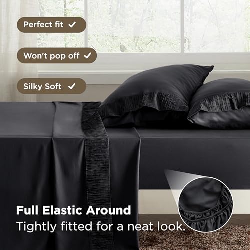 Bedsure King Size Sheets Set - 4 Pieces Soft King Sheets - Breathable & Cooling - Hotel Luxury - Easy Care Polyester Microfiber Bedding for Women, Men, Black Bedsure