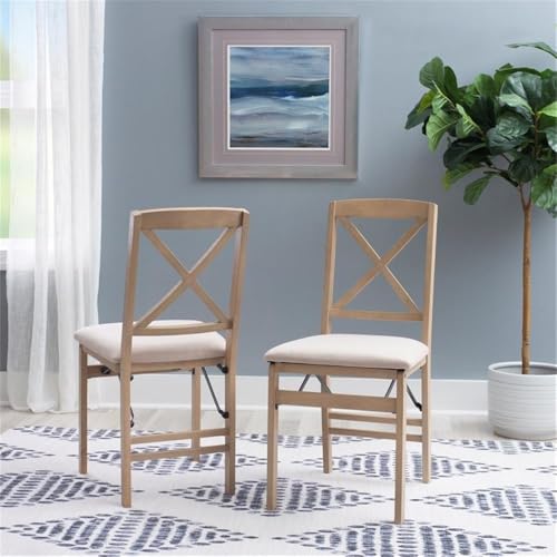 Linon Triena 19" Transitional Wood X-Back Folding Chairs with Padded Seat, Fully Assembled in Graywash (Set of 2) Linon