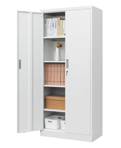 CJF Metal Storage Cabinets with Adjustable Shelves, Locking Storage Cabinet for Garage, Office, School - White