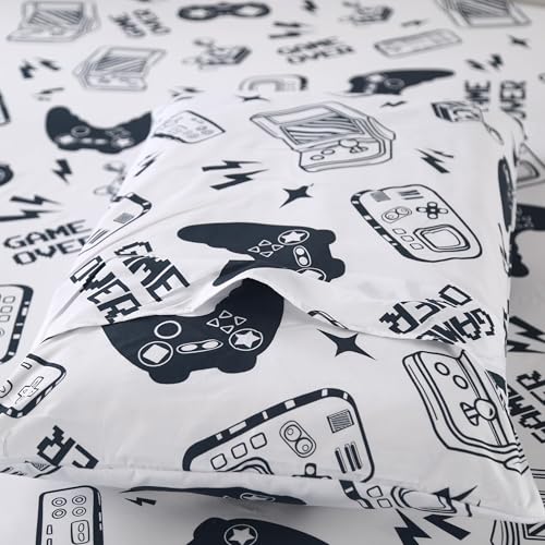 SDIII 4PCS Black and White Gamer Bedding Sheet Sets for Boys Girls Teens and Kids, Bed in a Bag Full Sheet Set, Video Game Bed Sheet Set on Amazon, Full SDIII