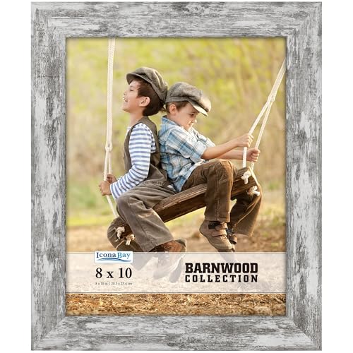 Icona Bay 8x10 Pony Gray Picture Frame, Country Rustic Style 8 x 10 Photo Frame, Table Top or Wall Mount, Barnwood Collection Icona Bay