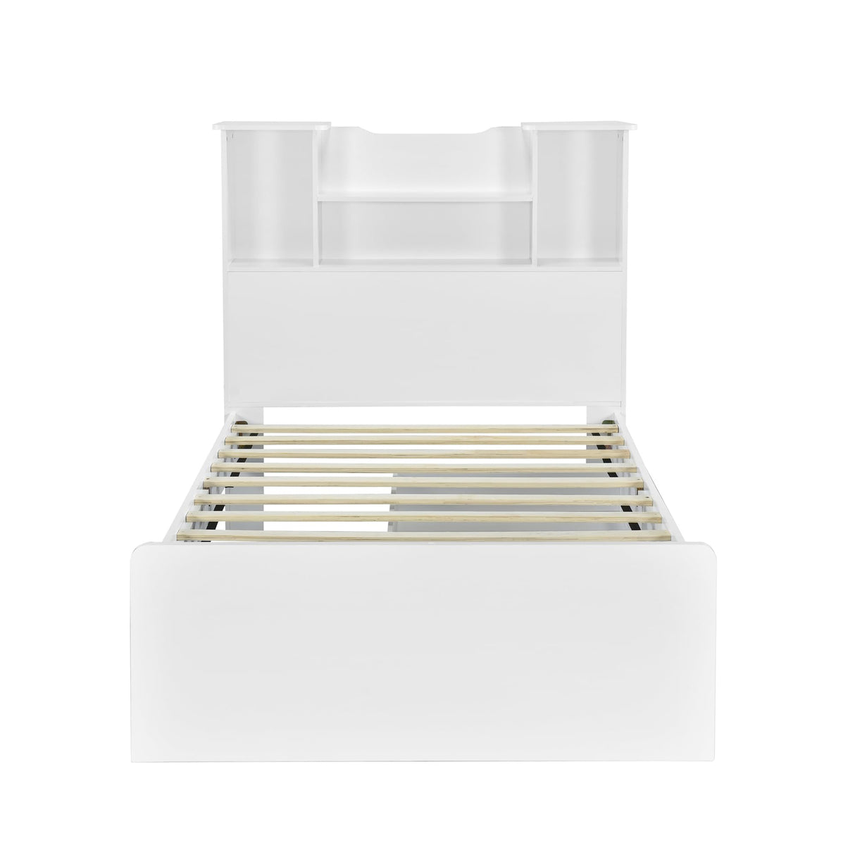 Harper & Bright Designs Twin Size Bed with Storage Headboard and Drawers, Solid Wood Twin Platform Bed Frame with 2 Drawers, 4 Shelves and LED Light, No Box Spring Needed - White Harper & Bright Designs