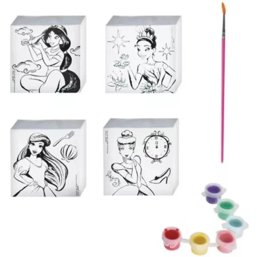 Disney Princess Color Your Own Canvas (4" x 4") - Customizable, Fun & Inspiring Artwork for Kids and Creativity Enthusiasts - 1 Set Amscan