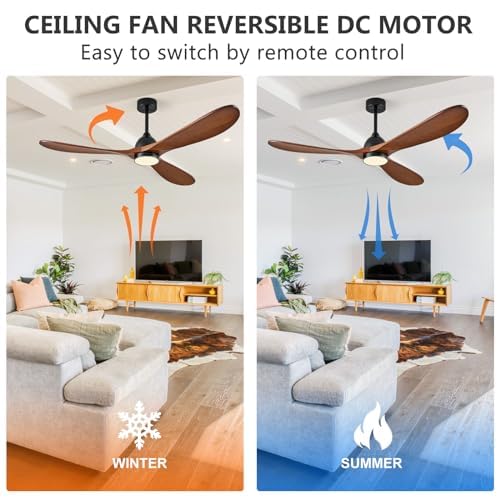 Eliora 54 inch Outdoor Ceiling Fan, Outdoor Ceiling Fans for Patios with Light and Remote Control, 3 Solid Wood Blades, Quiet DC Motor, Outdoor Ceiling Fans for Patios, Porch, Dark Walnut Eliora