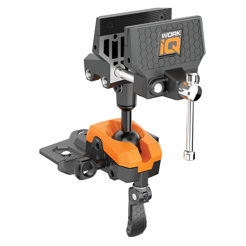 IQ Vise | 360° Articulating Bench Vise Made From Steel & Cast Aluminum w/ 8-Position Locking Ball & Socket | Woodworking Vise Handles Up To 130ft-lbs of Torque | Pipe Vise With Double Sided Jaws WORK IQ TOOLS