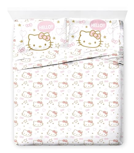 Jay Franco Sheet Set with Fitted, Flat Sheets & Pillow Cover - Ultra-Soft Bedding with Pillowcase for Room Decor, Pink - Hello Kitty, 4 Piece Full Jay Franco
