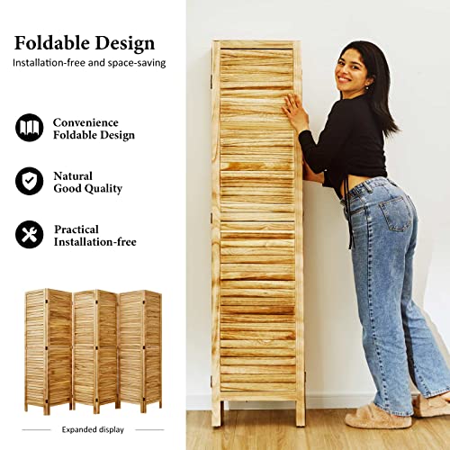 Room Dividers and Folding Privacy Screens, Wood Louvered Separators Divider Wall for Home Office Bedroom - 6 Panels, 67 * 90inch (Wood) Svimi