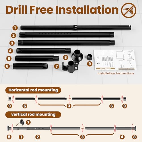 Gonnrly Room Divider Tension Rod No Drill, Adjustable 35-100" W x 43-120" H Freestanding Pole for Privacy,Room Divider Curtains,Black gonnrly