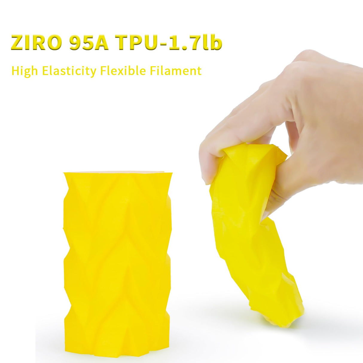 ZIRO TPU Filament 1.75mm, Flexible Soft TPU 3D Printer Filament, Shore 95A Hardness 3D Printing Material, Bright Pure Color, 0.8KG Spool, Fit Most FDM Printers Pens, Yellow ZIRO
