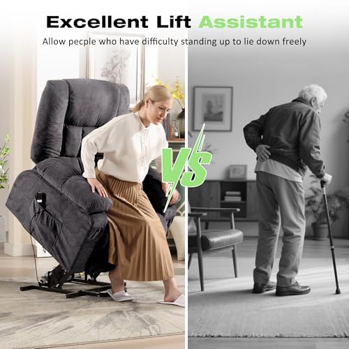 BOSMILLER Power Lift Recliner Chair with Massage and Heat for Elderly,Electric Lift Chair with USB Charging Runction and Side Pockets, Suitable for Living Rooms and bedrooms,Grey