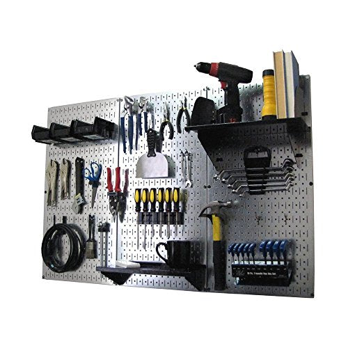 Pegboard Organizer Wall Control 4 ft. Metal Pegboard Standard Tool Storage Kit with Galvanized Toolboard and Black Accessories Wall Control