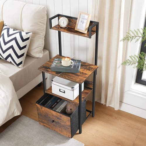 MAHANCRIS Printer Table with Storage, Home Printer Stand with File Cabinet, Fits A4/Letter Size Files, Printer Cabinet with Large Tabletop, Display Shelf, for Home Office, Rustic Brown PTHR3501